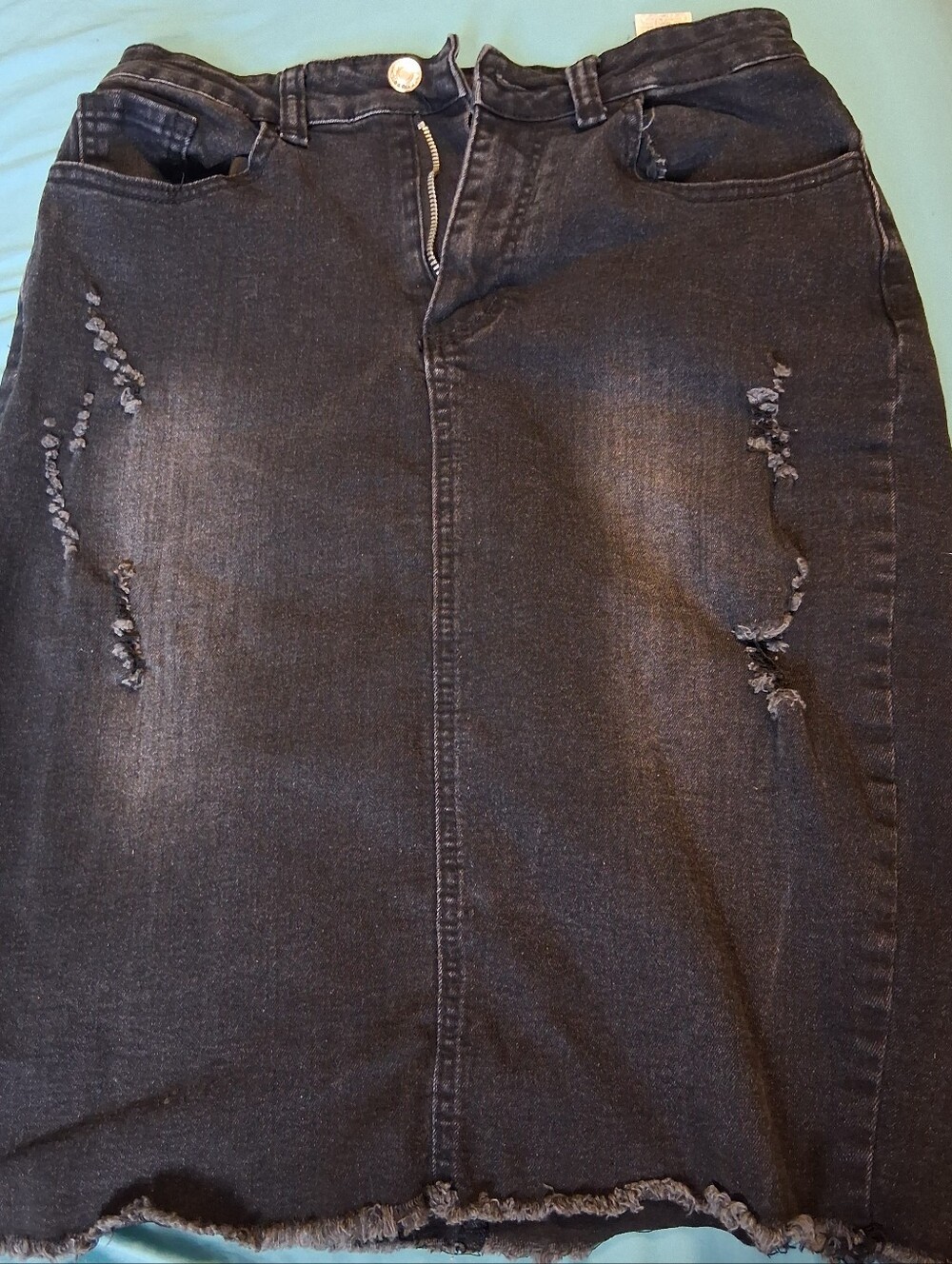 SHEIN Black Distressed Denim Skirt